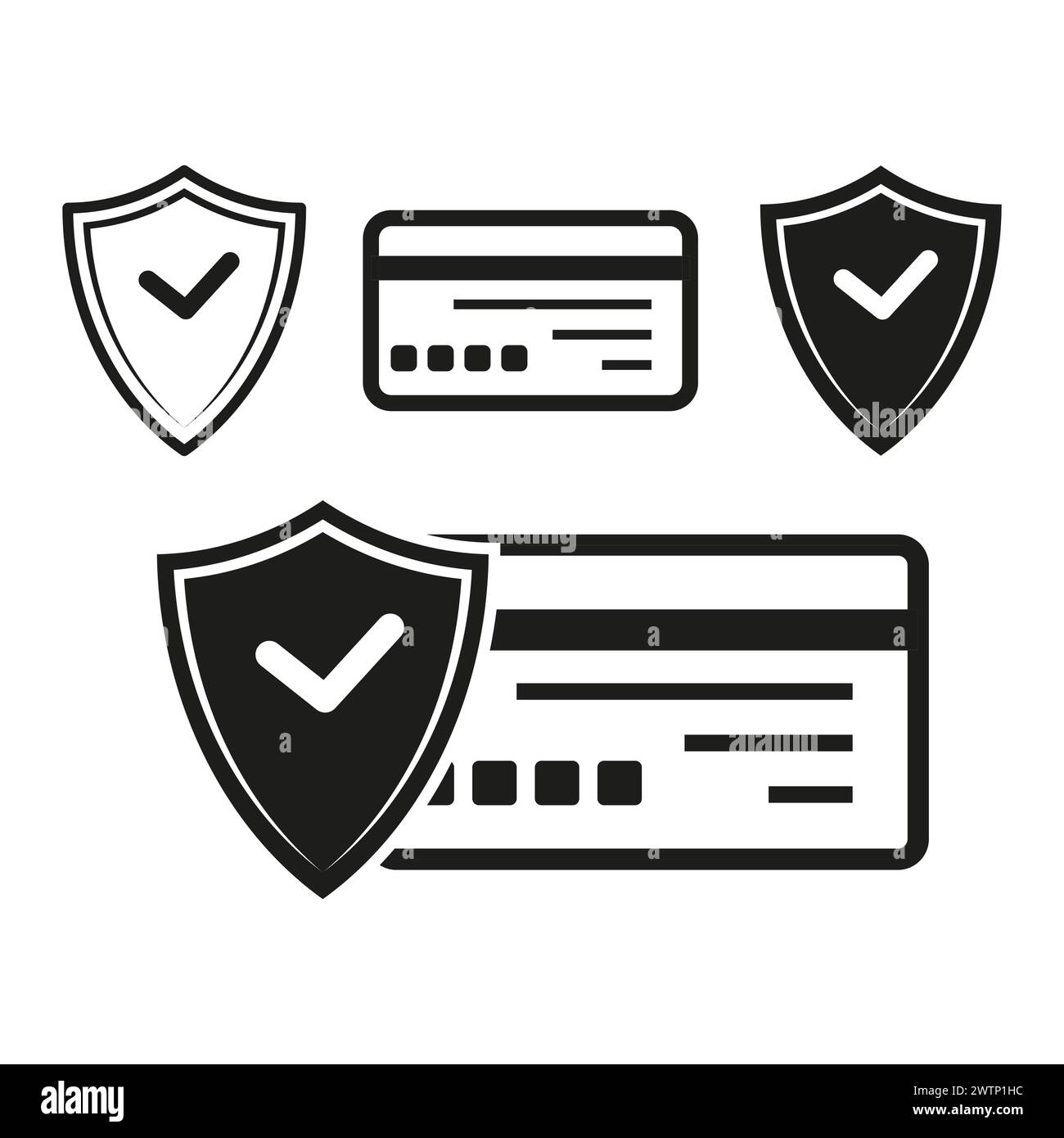 Secure payment icons set. Credit card protection symbols. Financial safety and verification concept. Vector illustration. EPS 10. Stock Vector