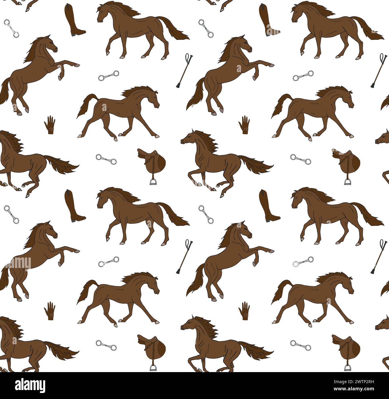 Vector seamless pattern of hand drawn sketch doodle horses isolated on ...