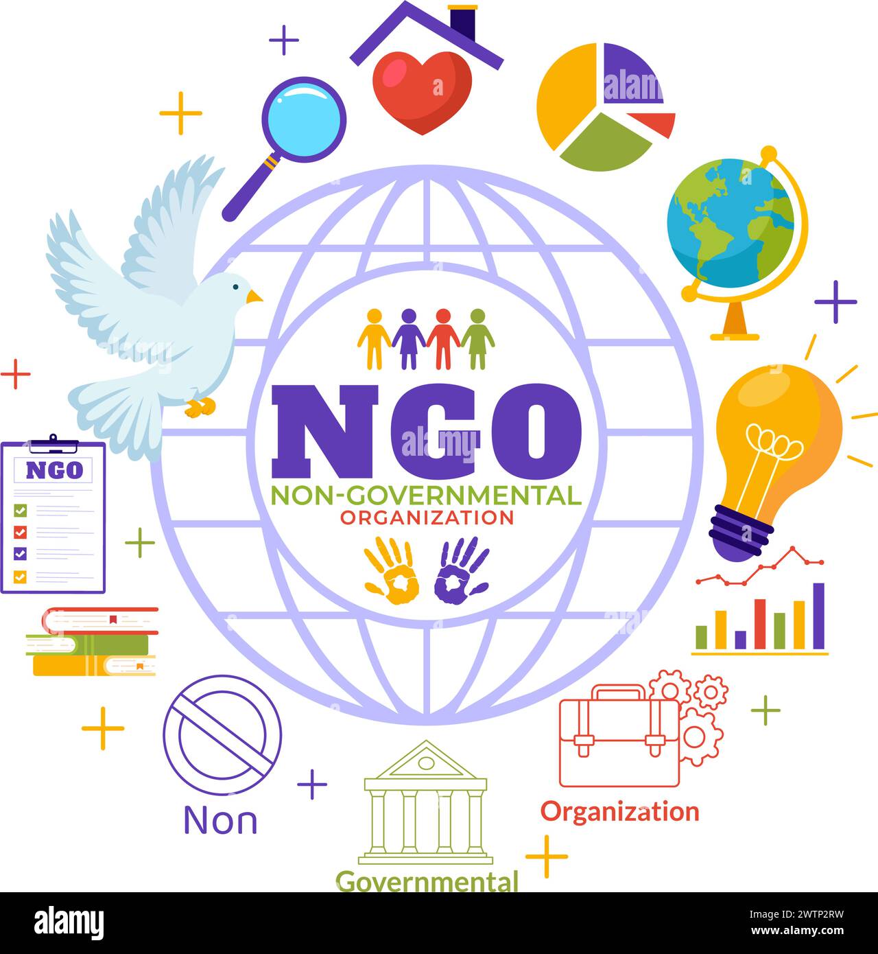 NGO or Non-Governmental Organization Vector Illustration to Serve Specific Social and Political Needs in Flat Cartoon Background Stock Vector