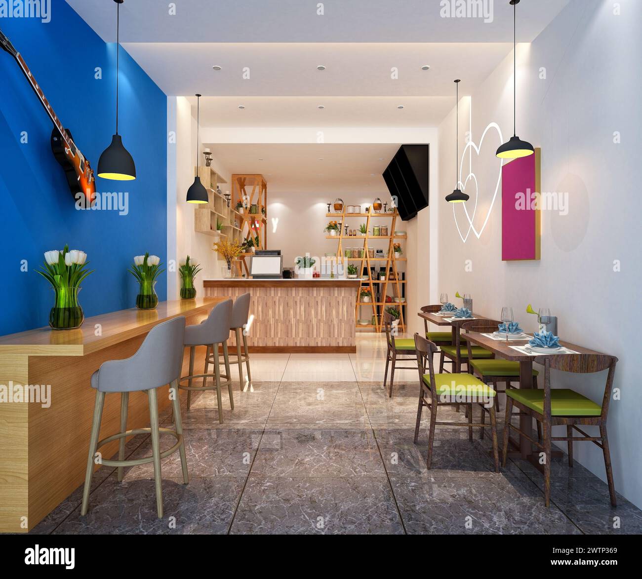 3d render modern coffee shop Stock Photo