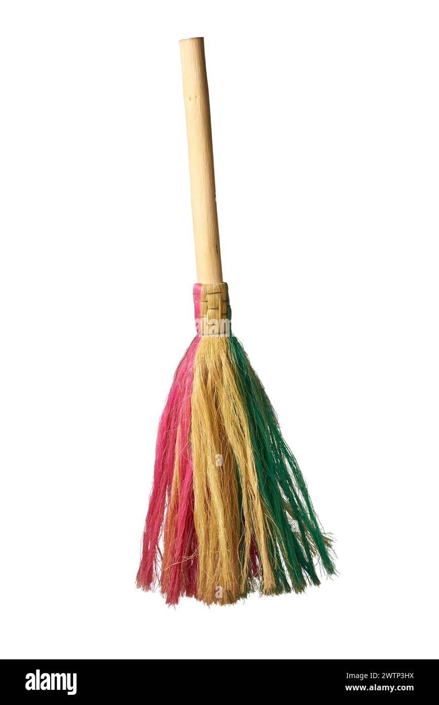 close-up of eco-friendly desktop broom duster, made of natural materials like coconut fibers keeping workspace or home tidy, sweep away dust, crumbs Stock Photo