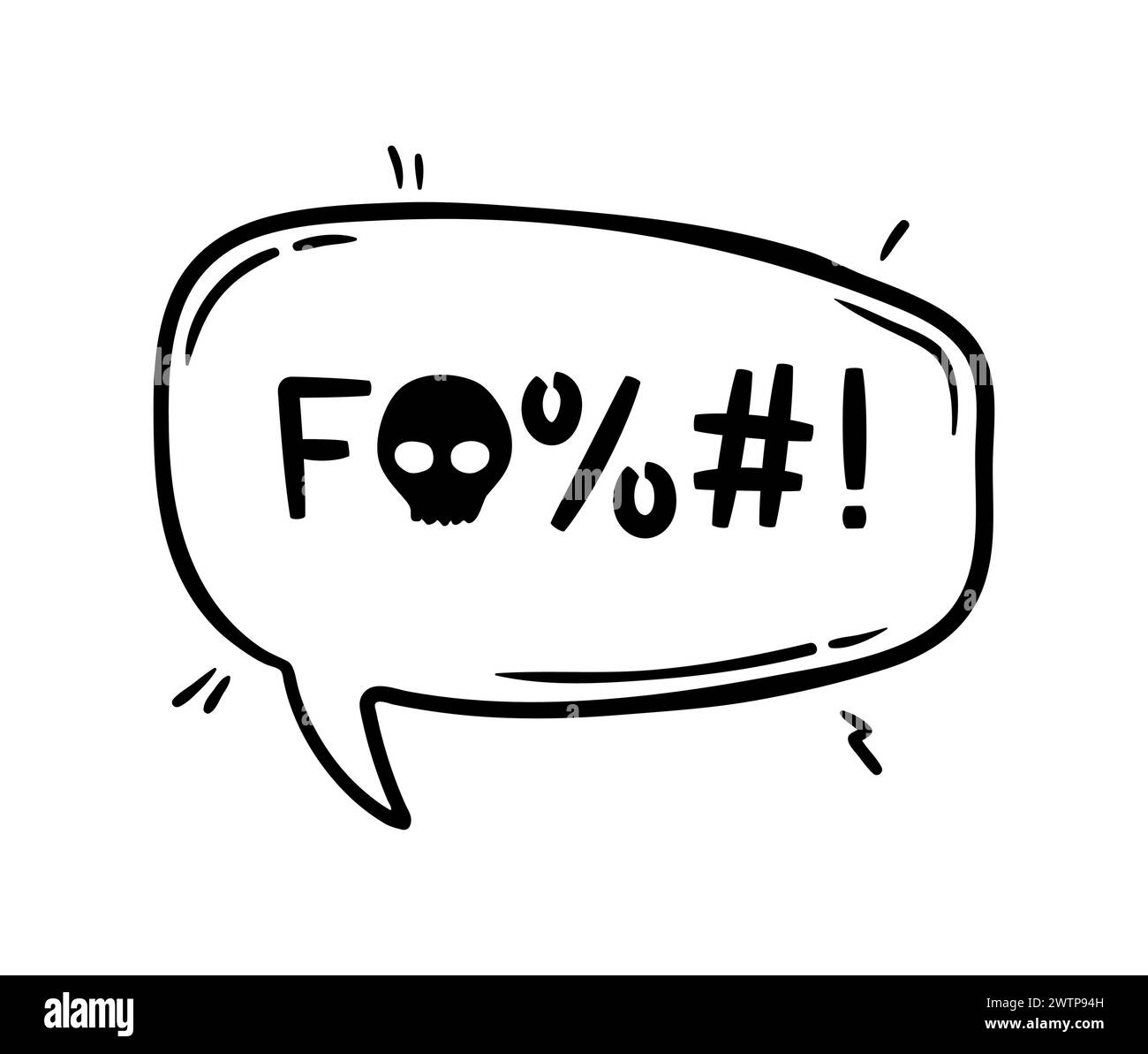 Hate angry talk, comic swear speech bubble. Aggressive expletive curse, feature expressive typography signs inside of black dialogue cloud. Vector profanity message, bully comment, rude or grumpy text Stock Vector