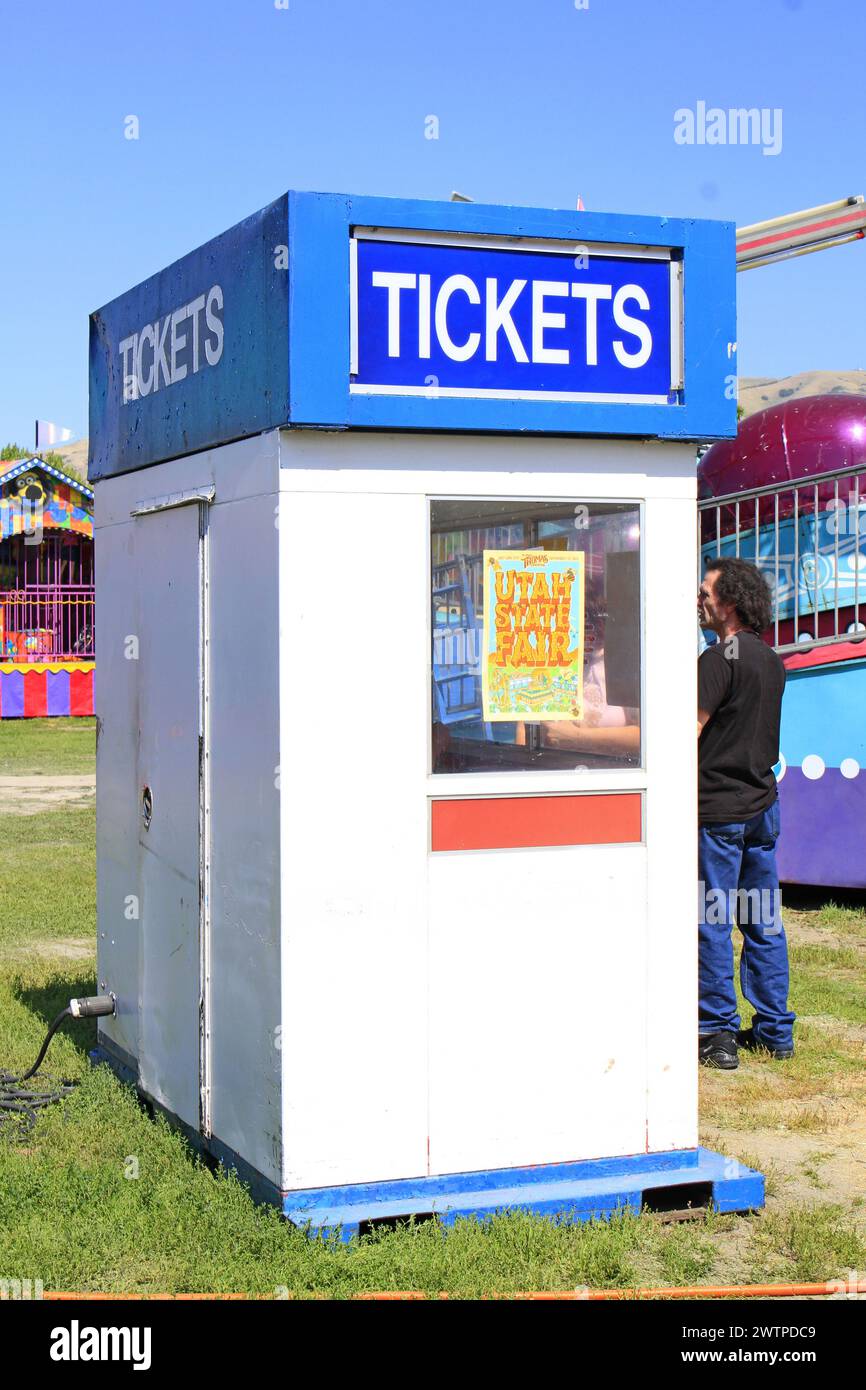 Ticket Booth at the Utah State Fair with blue sky outdoors Stock Photo