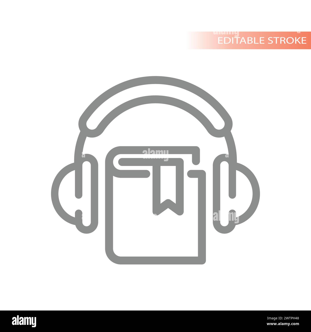 Audio book line vector icon. Book with headset or headphones outline. Stock Vector