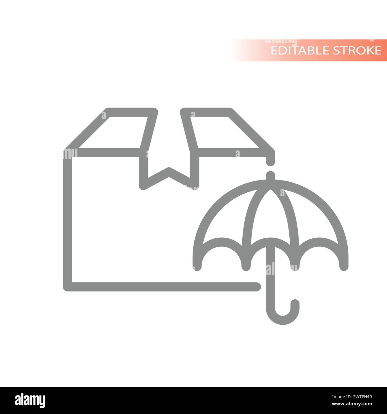 Delivery insurance line vector icon. Safe and secure shipping, box and umbrella outline. Stock Vector