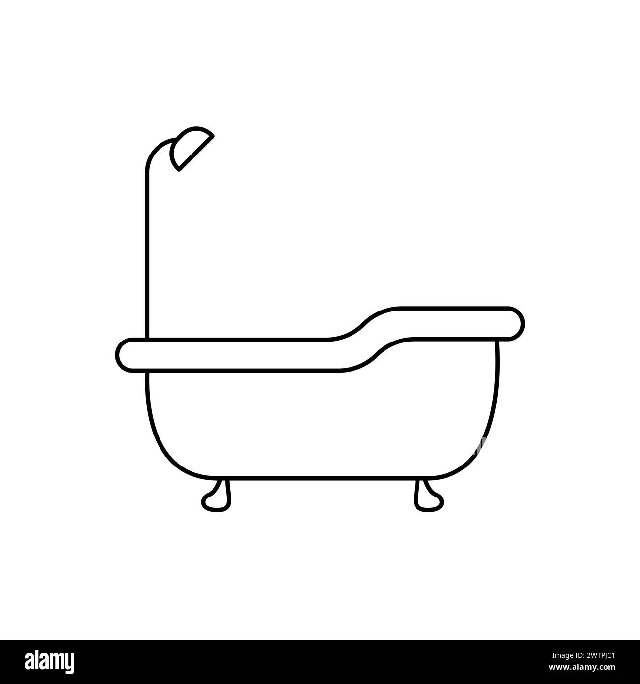 Outline shower logo vector. Concept of bathing and washing icon. Ceramic bathtub in a simple style. Concept for applications bath symbol for web desig Stock Vector