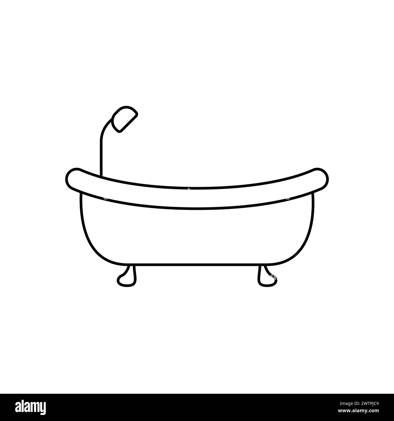 Outline shower logo vector. Concept of bathing and washing icon. Ceramic bathtub in a simple style. Concept for applications bath symbol for web desig Stock Vector