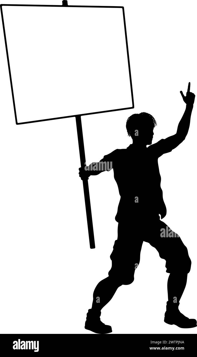 Protest Rally March Picket Sign Silhouette Person Stock Vector