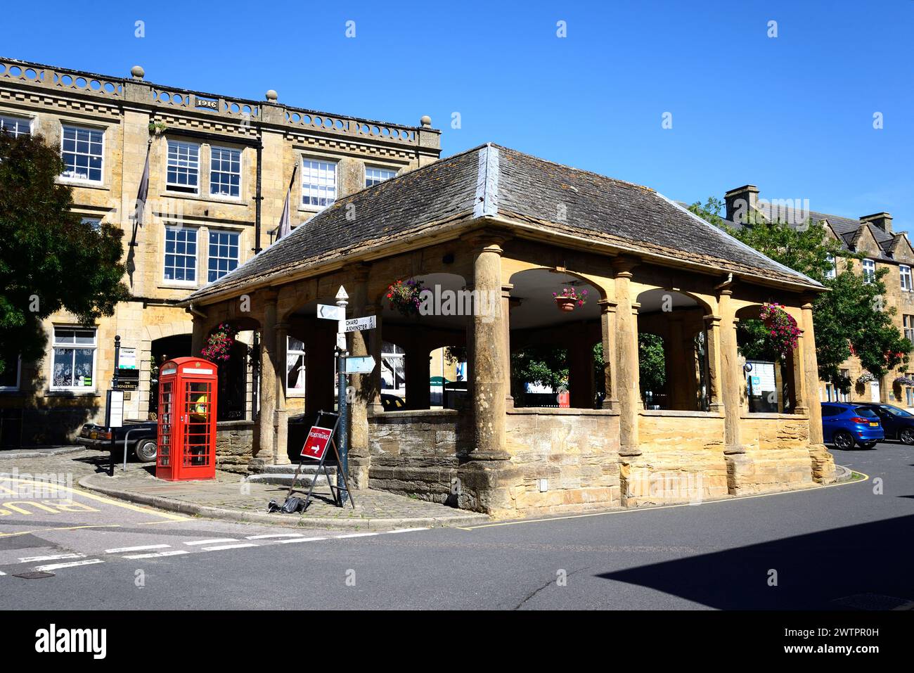View of the Market House in Market Place along East Street in the town centre, Ilminster, Somerset, UK, Europe. Stock Photo
