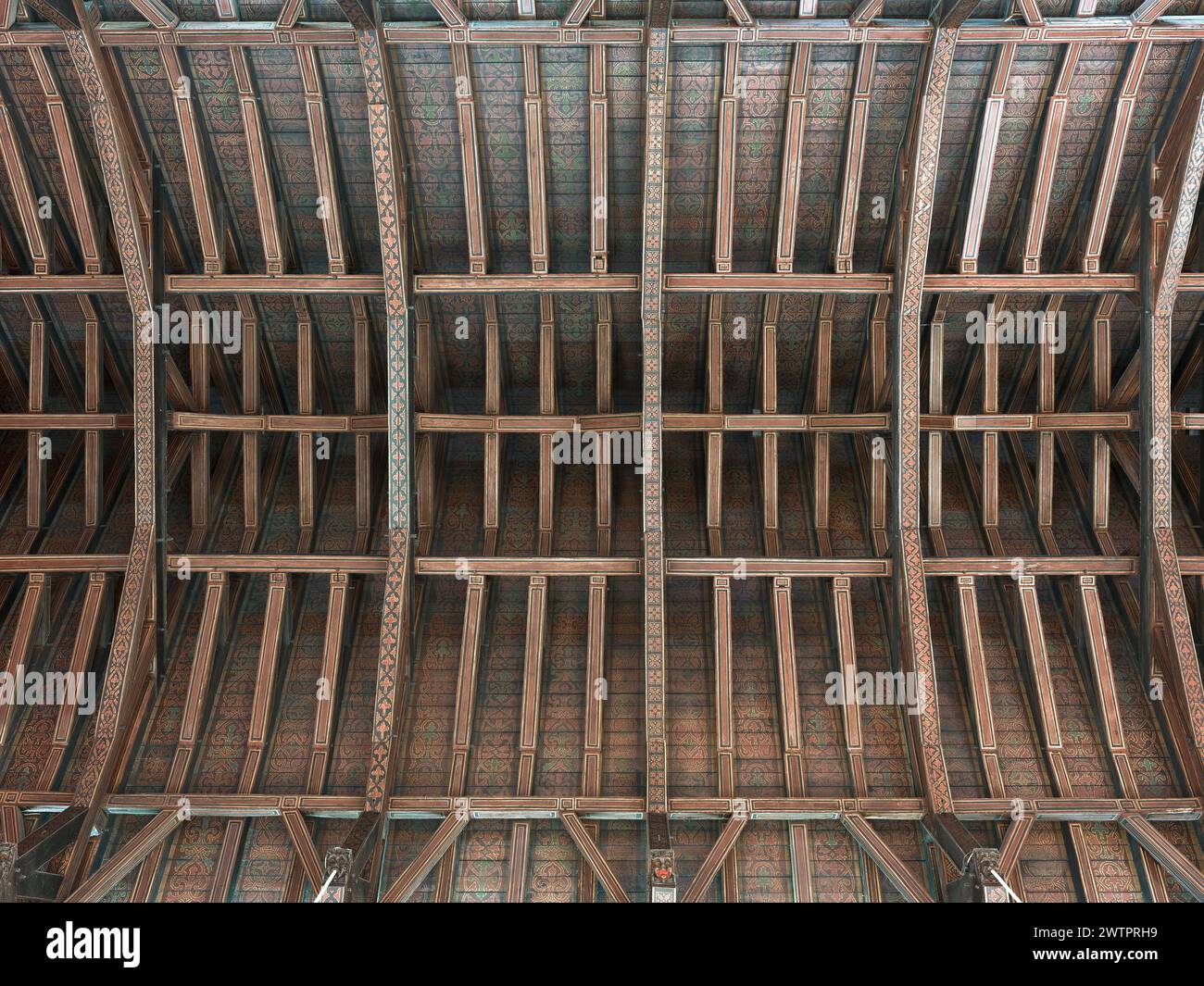 Painted oak timber ceiling and roof  in the Great Hall at Edinburgh castle, Scotland. Stock Photo