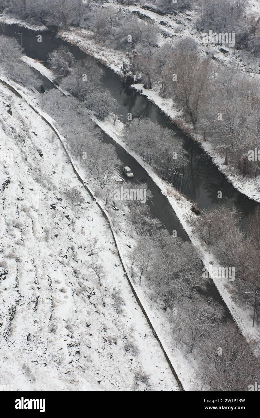 Aerial view snowy shore trees hi-res stock photography and images - Alamy