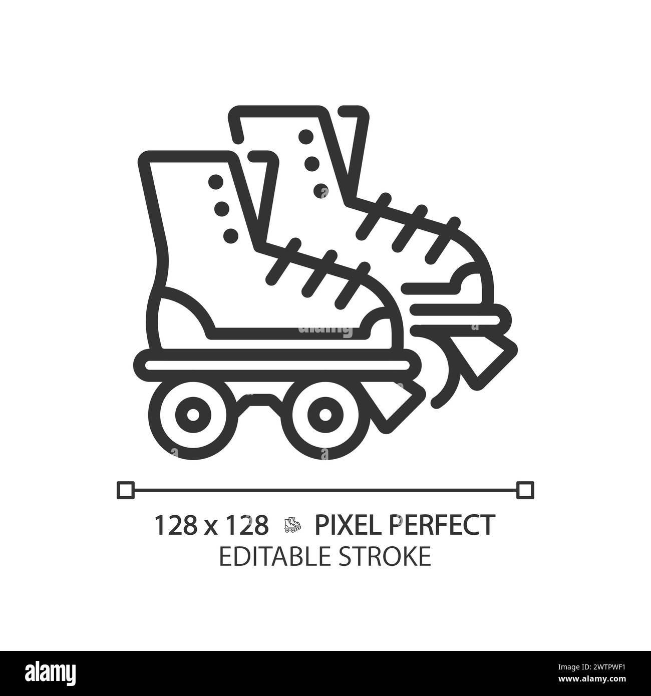 Disco roller skates pixel perfect linear icon Stock Vector