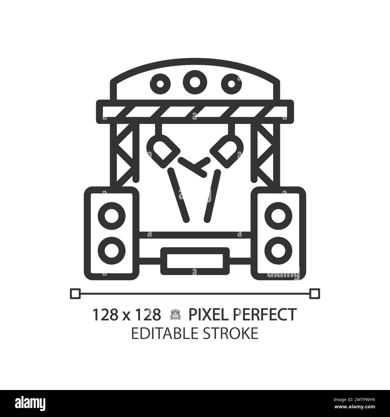 Music festival pixel perfect linear icon Stock Vector