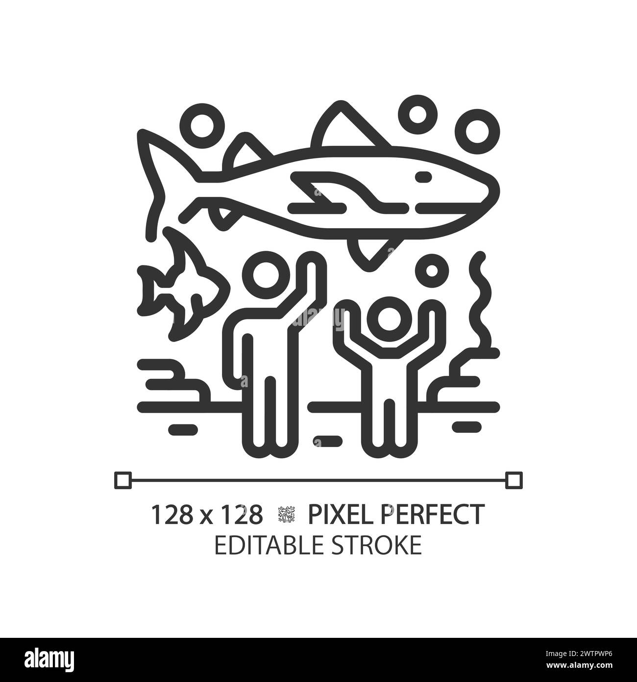Oceanarium exhibition pixel perfect linear icon Stock Vector