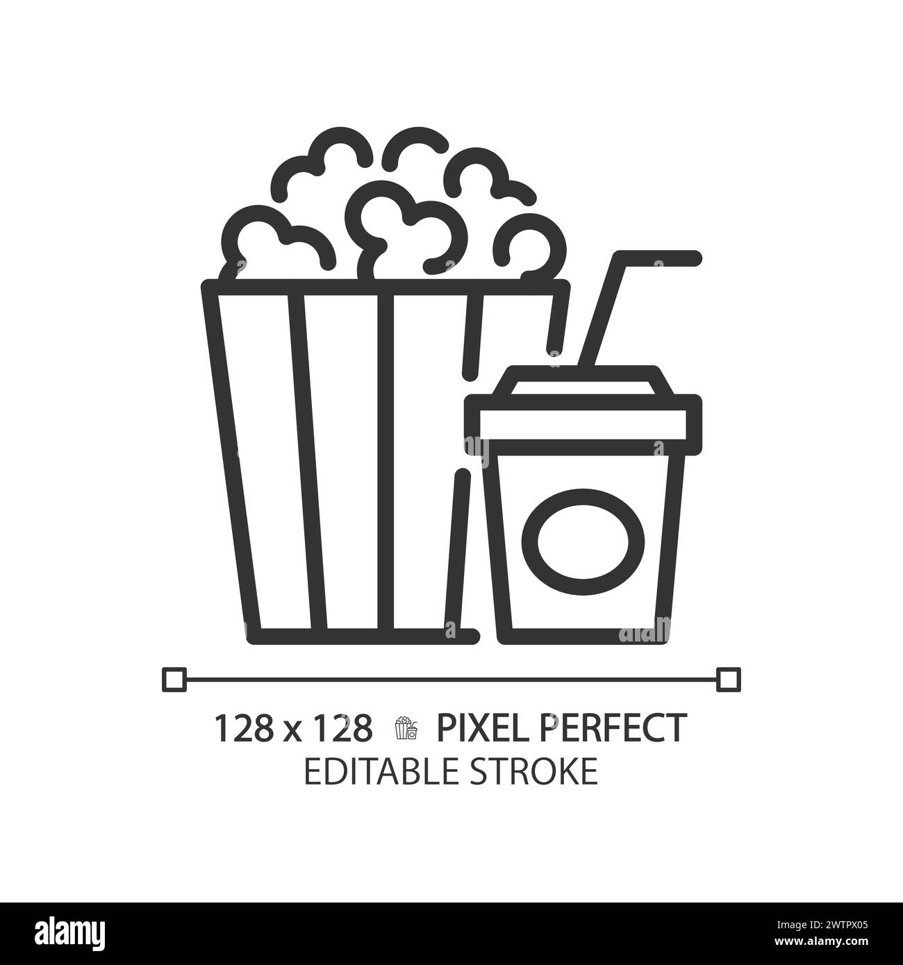 Movie popcorn bucket pixel perfect linear icon Stock Vector Image & Art