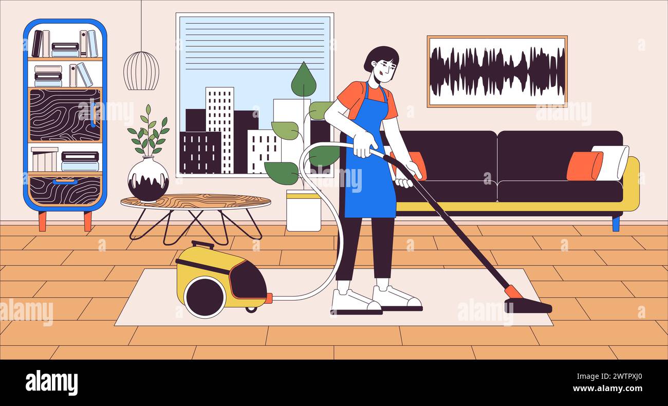 Cleaning services line cartoon flat illustration Stock Vector