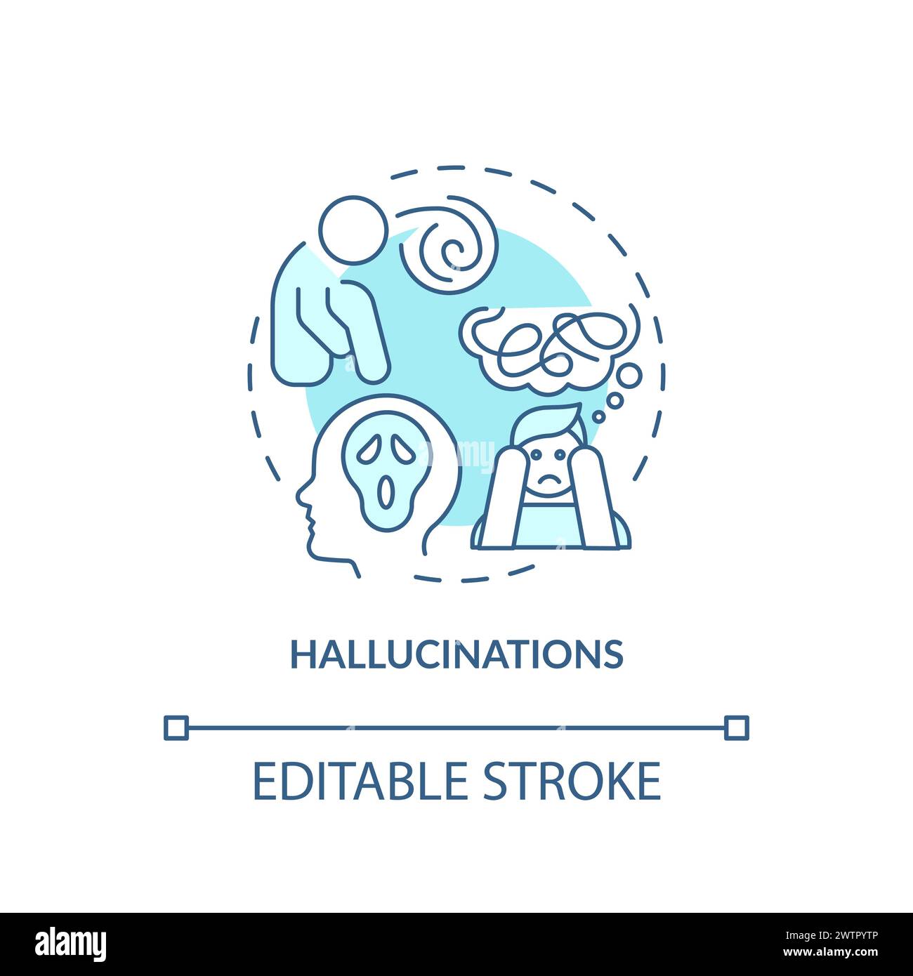 Hallucination, neurology illness soft blue concept icon Stock Vector