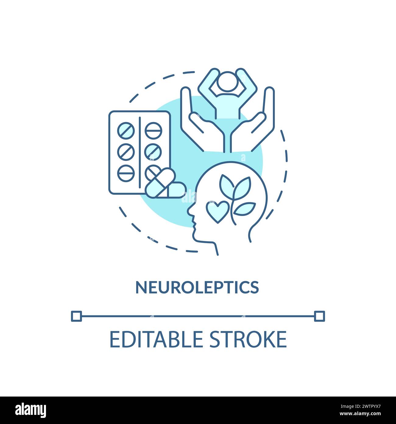 Neuroleptics medication soft blue concept icon Stock Vector