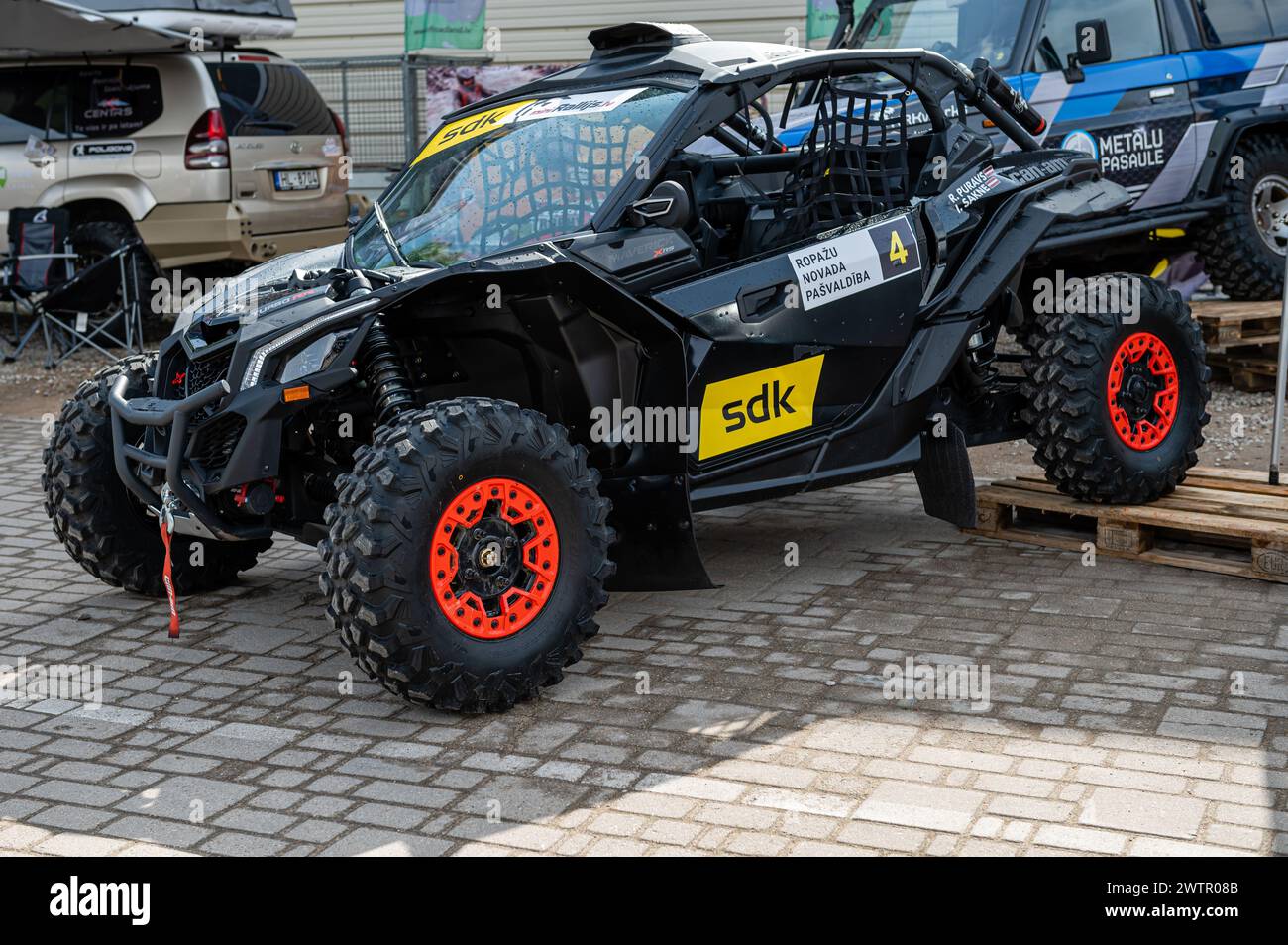 Riga, Latvia, April 28, 2023: Can-Am Maverick X3 Turbo 4x4 quad premiere at a motor show, 2023 model Stock Photo