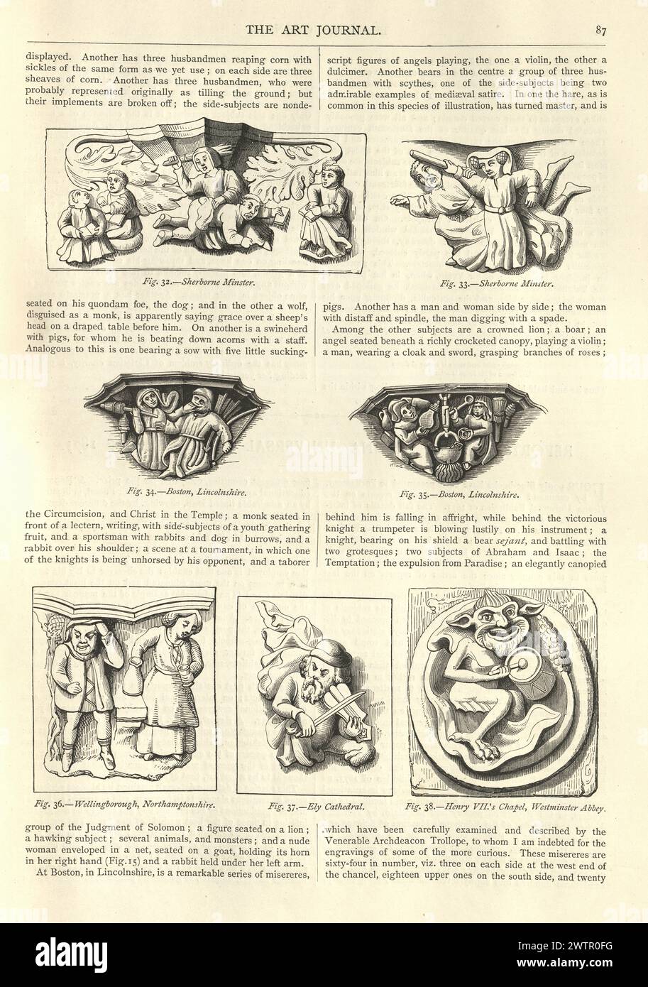 Vintage illustration Medieval wood carving from a church stall,, Art under the seats, a few words upon Misereres, Llewellynn Jewitt Stock Photo