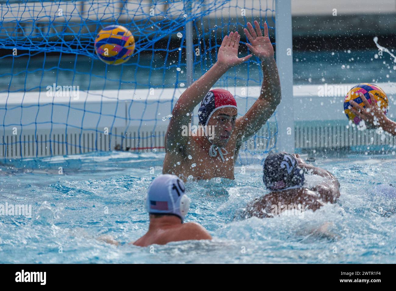 U.S. Olympic Water Polo Team attacker Max Irving (22) trains for the