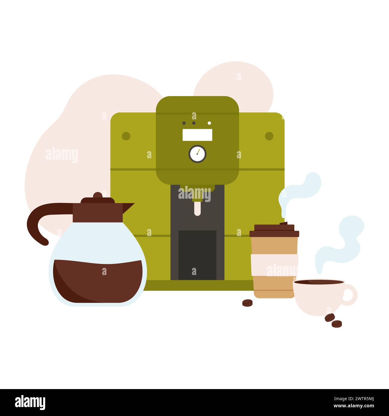 Coffee machine beverage. Natural coffee production, coffee consumption cartoon vector illustration Stock Vector
