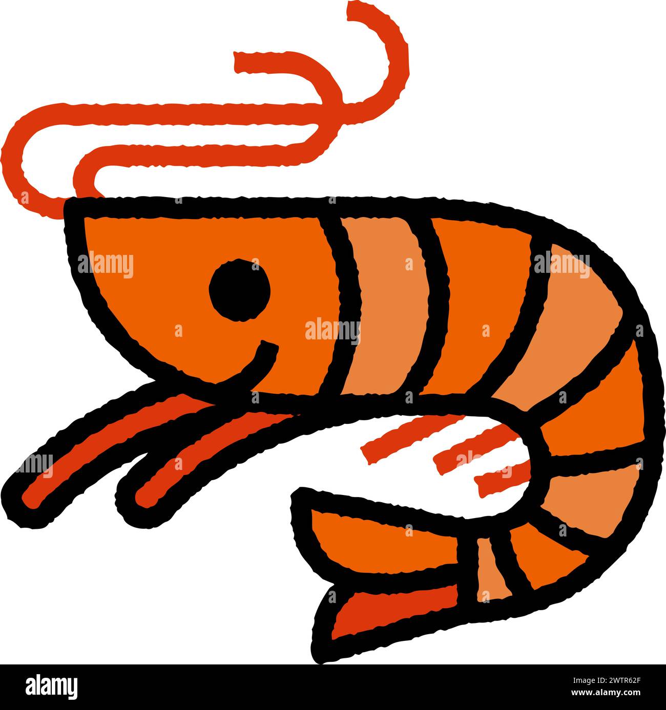shrimp cartoon roughen filled outline icon for decoration, website, web, mobile app, printing, banner, logo, poster design, etc. Stock Vector