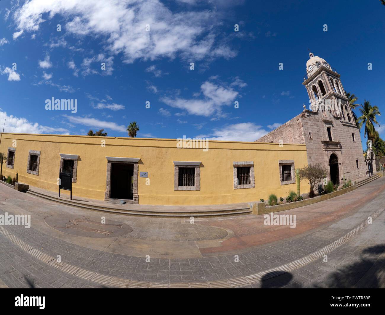Loreto village old mission on sunny day Baja California Sur Mexico Stock Photo