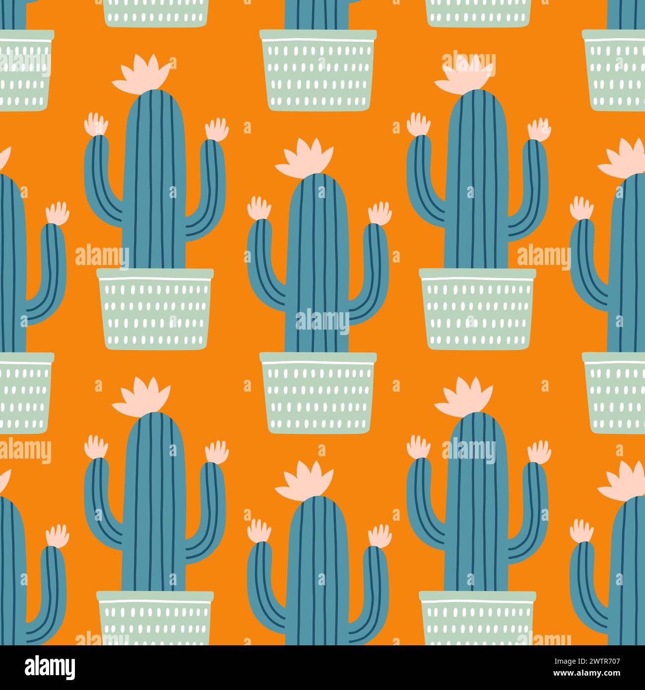 Cute cactus seamless pattern. Desert spiny plant, mexico cacti flower ...