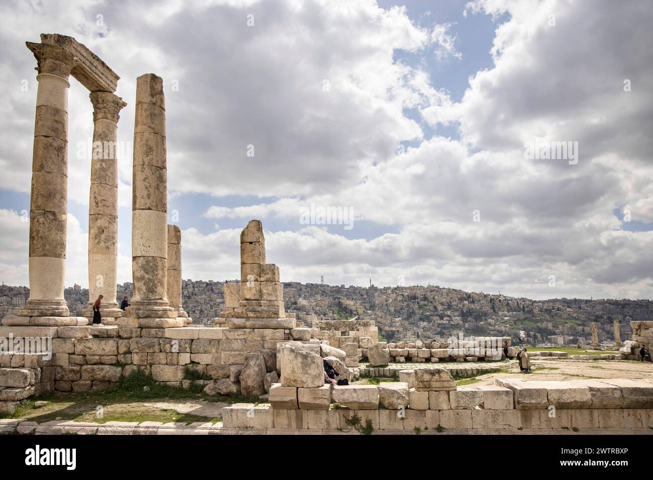 temple of hercules in the historic citadel, a unesco world heritage site  on one of the 7 hills of downtown amman jordan Stock Photo