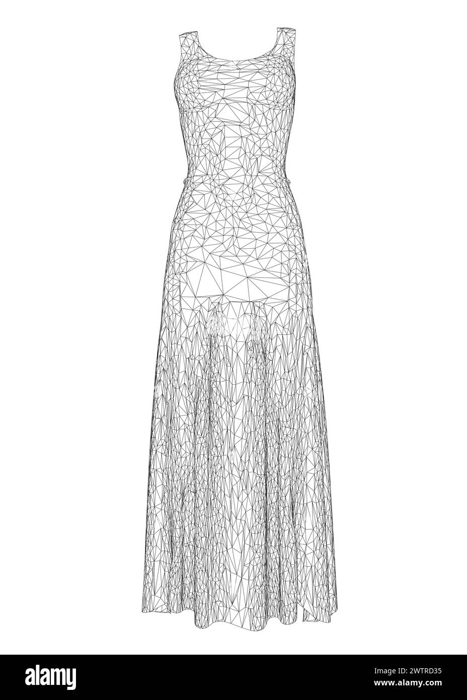 Wireframe of a long women dress made of black lines isolated on a white