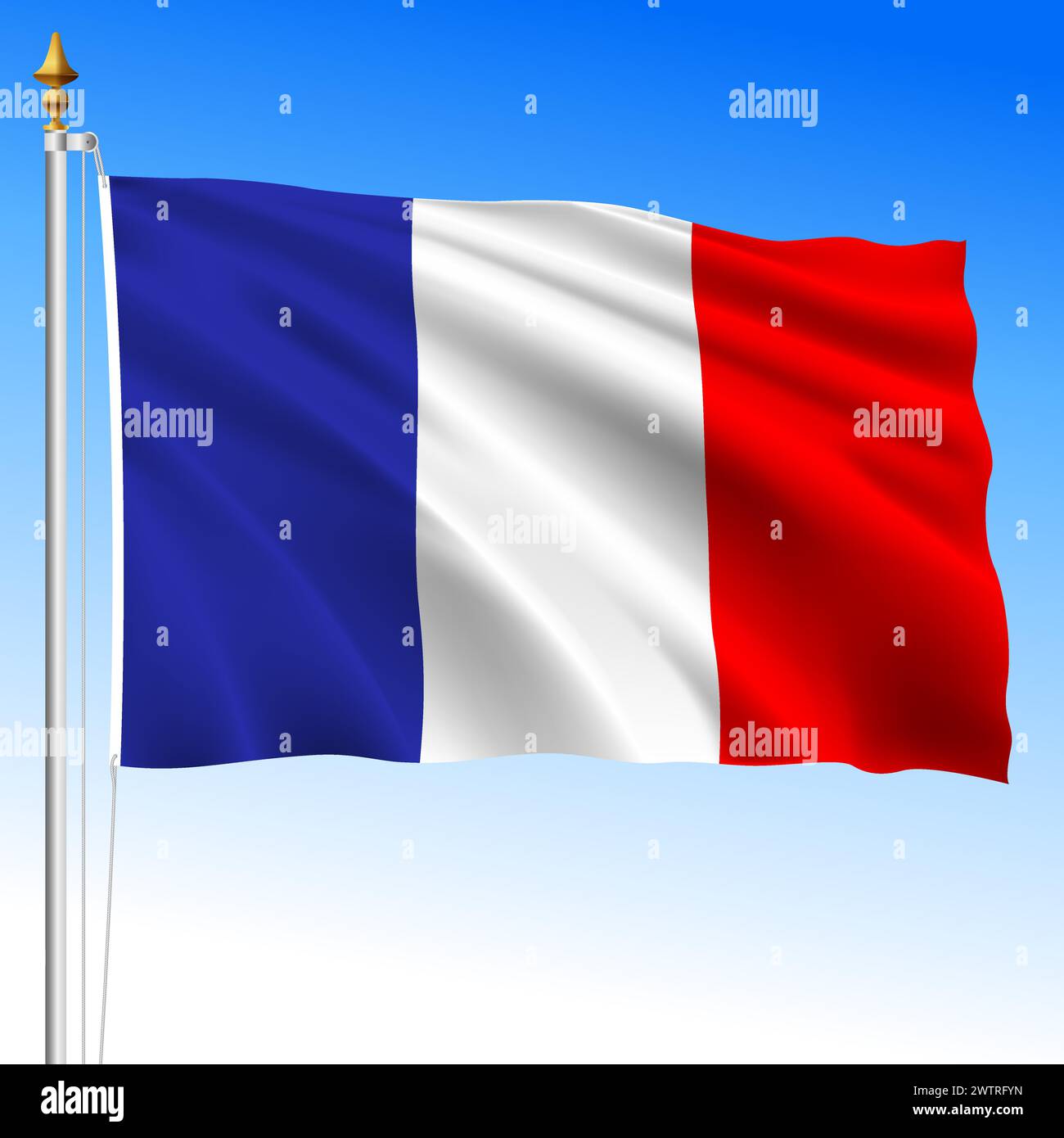 France, official waving flag on the white background, European Union, vector illustration Stock Vector