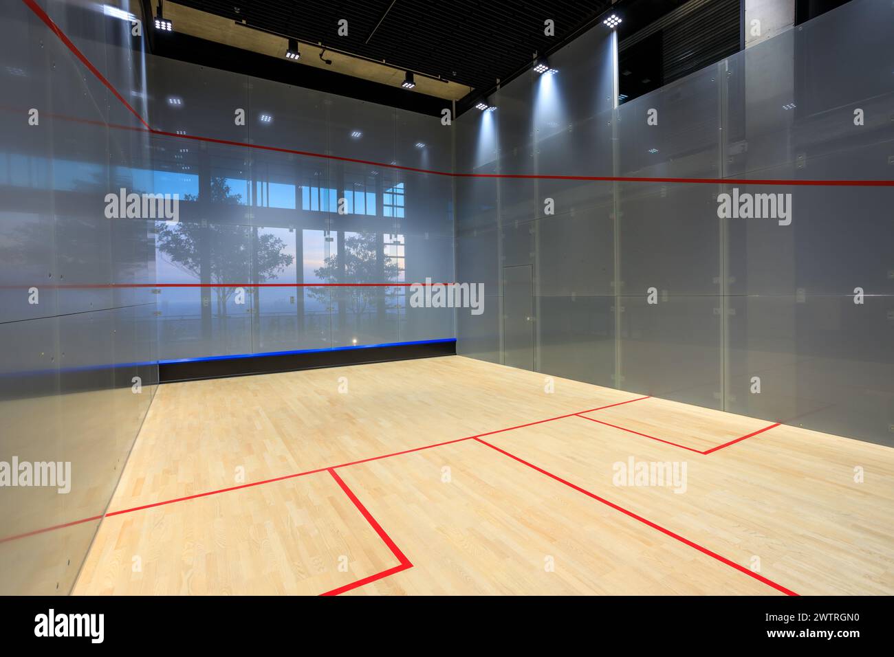 Image showcasing Bangkok, Thailand - March 6, 2024: Indoor squash court in a luxury ...