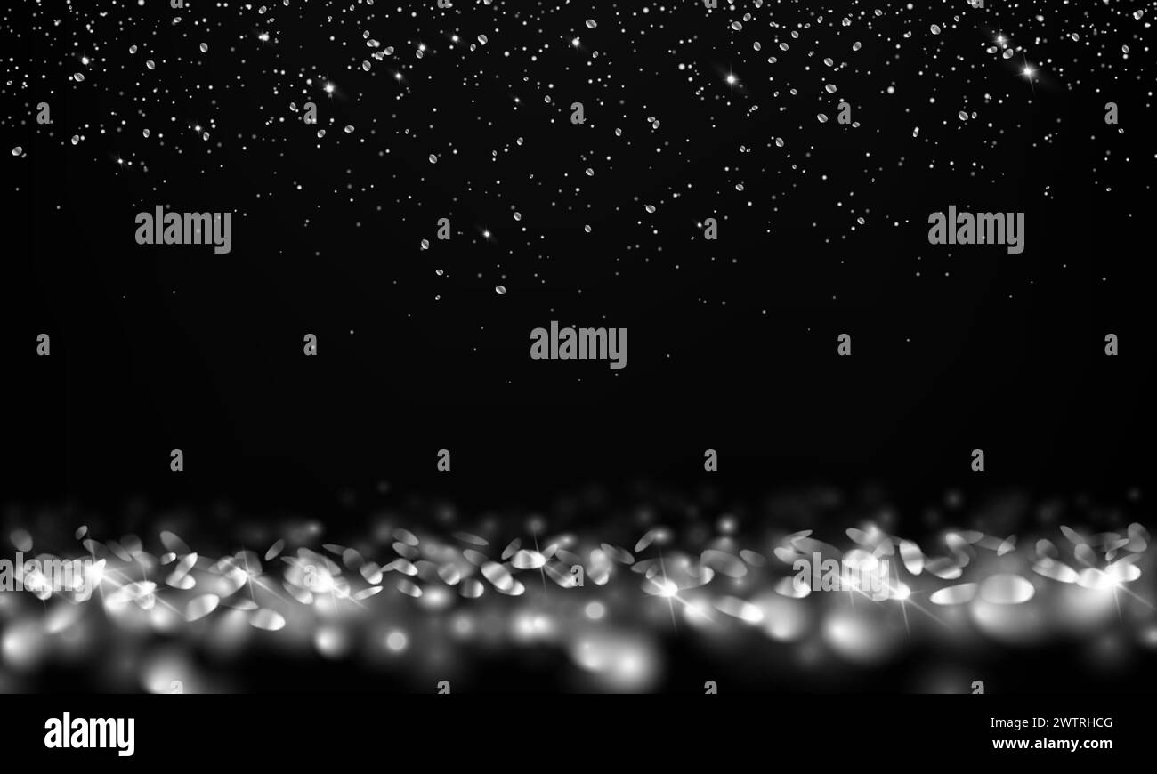 Silver dust in darkness realistic vector illustration. Shining glitter ...