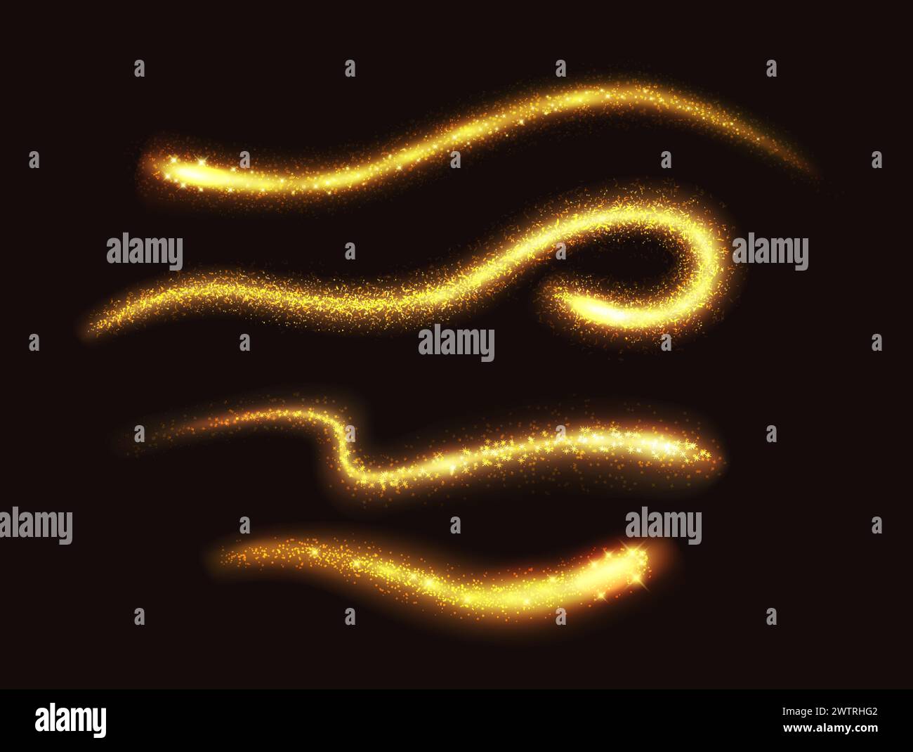 Magic golden glitter trails realistic vector illustration set ...