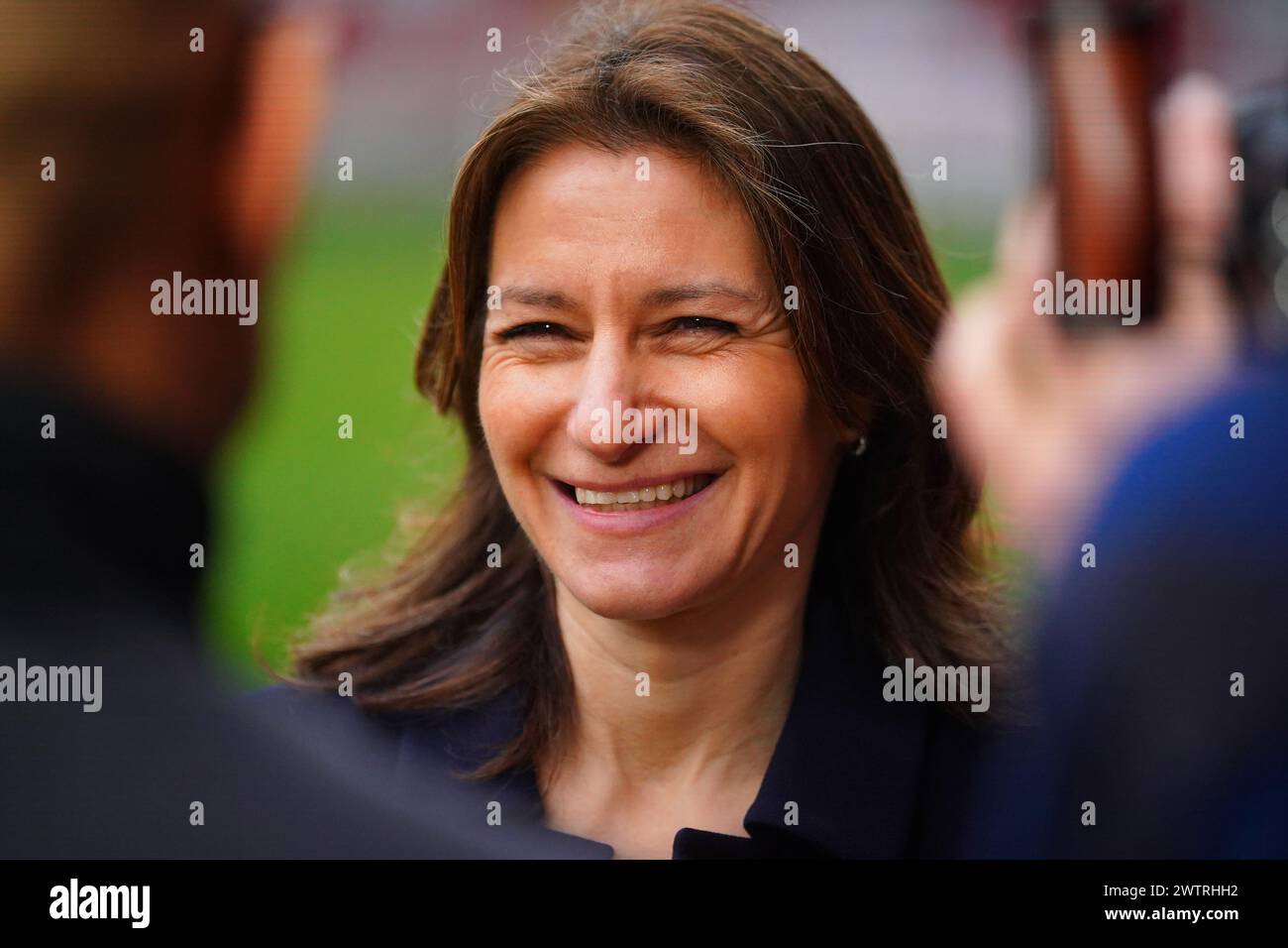 Secretary of State for Culture, Media, and Sport Lucy Frazer at Brisbane Road, home of Leyton Orient Football Club, London. Picture date: Tuesday March 19, 2024. Stock Photo