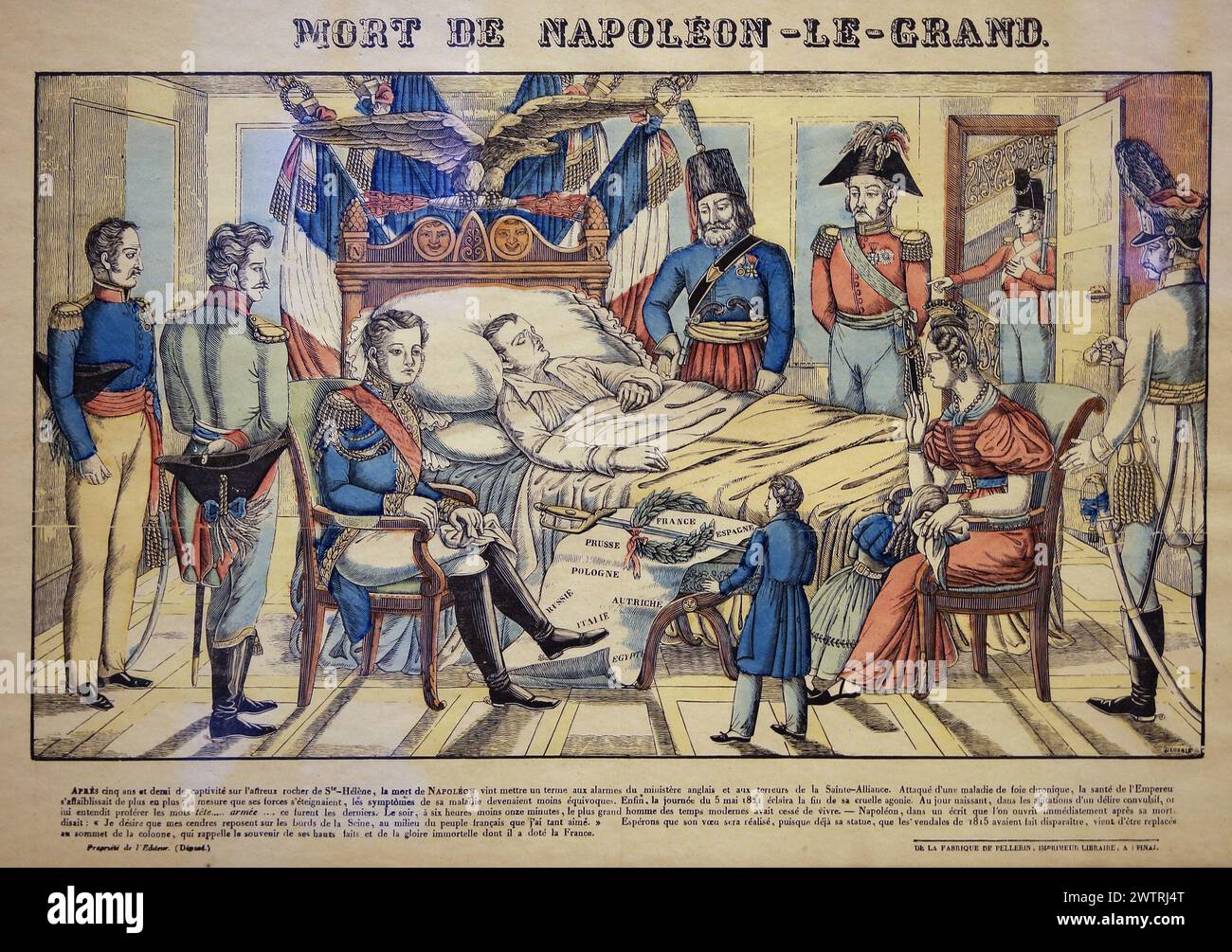 1821. St Helena island. Second exile. Death of Napoleon Bonaparte. Engraving by Georgin. Stock Photo