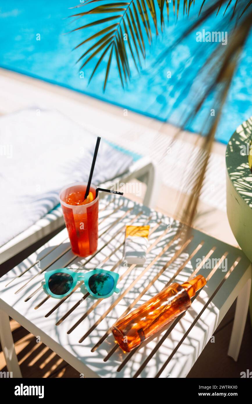 Sunscreens, sunglasses and a delicious chilled cocktail on the pool ...