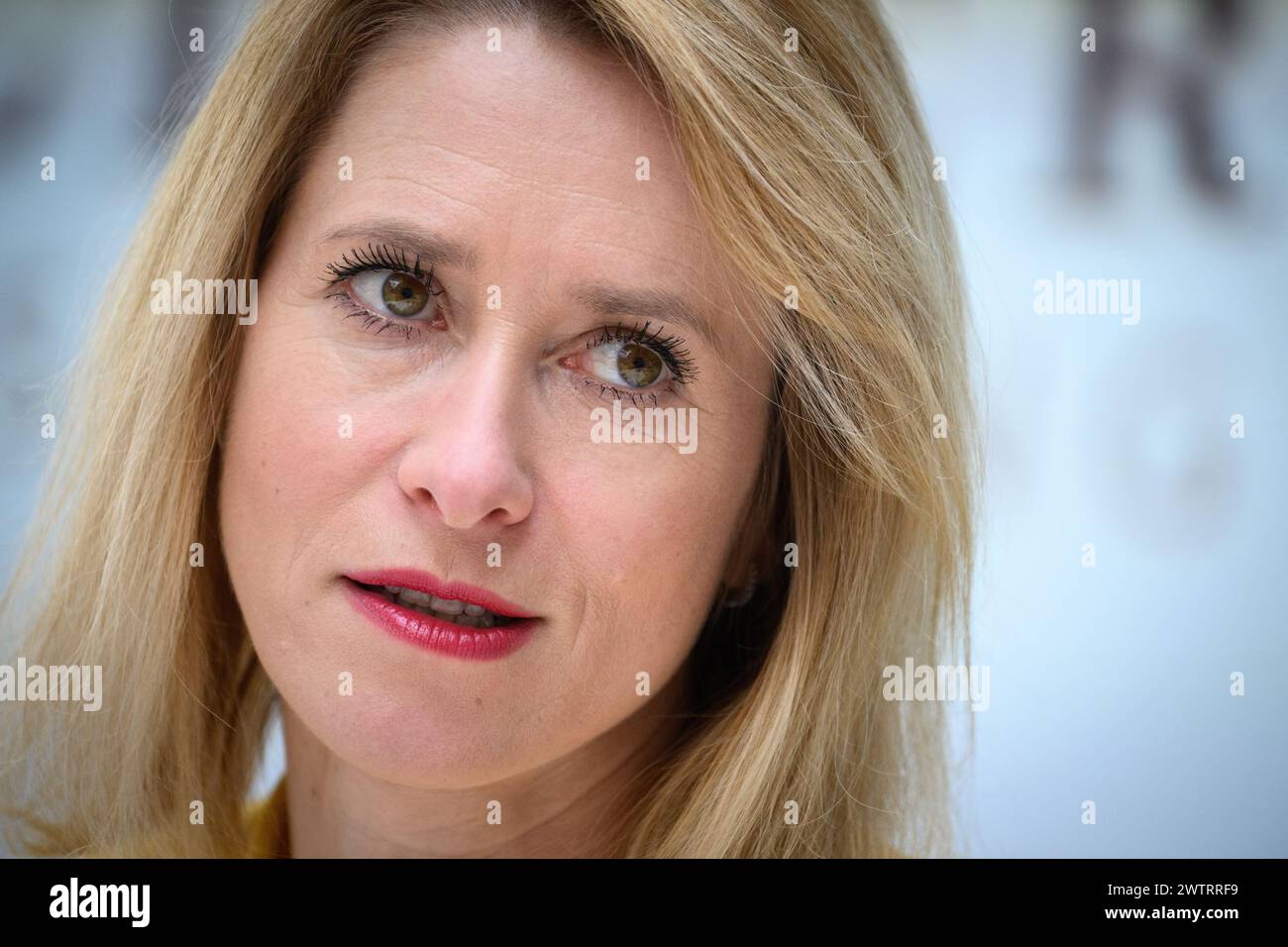 Berlin, Germany. 19 March 2024, Berlin: Kaja Kallas, Prime Minister of Estonia, speaks at a press conference before the award ceremony for the Walther Rathenau Prize at Deutsche Bank's Representative Office in the capital. The Walther Rathenau Institute awards this prize annually in recognition of an outstanding lifetime achievement in foreign policy. The Walther Rathenau Institute, Foundation for International Politics, is a non-partisan, non-profit foundation based in Berlin. The institute is named after Walther Rathenau, the German-Jewish foreign minister of the Weimar Republic. Credit: dpa Stock Photo