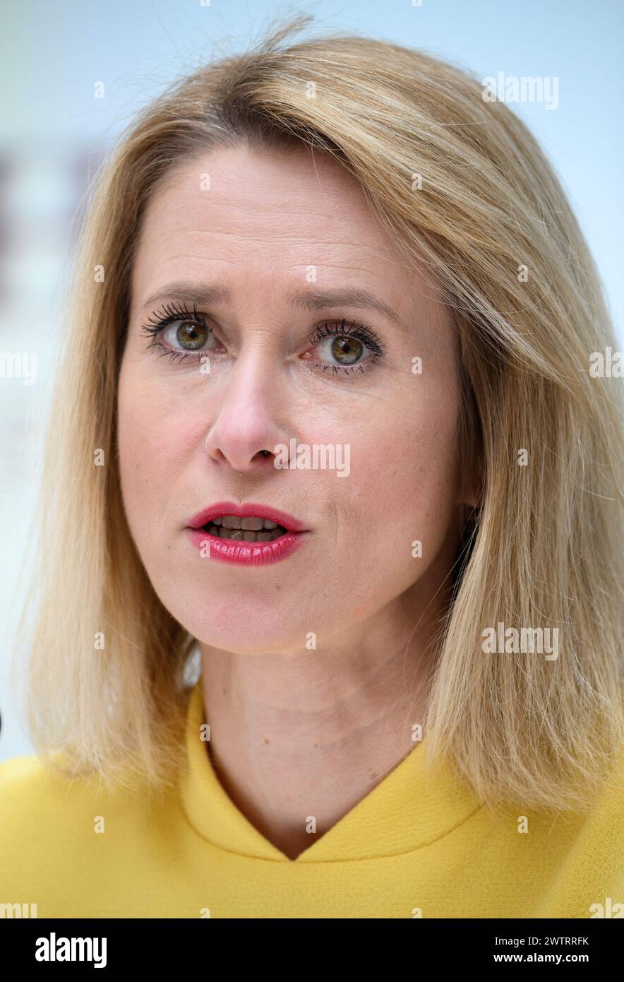 Berlin, Germany. 19 March 2024, Berlin: Kaja Kallas, Prime Minister of Estonia, speaks at a press conference before the award ceremony for the Walther Rathenau Prize at Deutsche Bank's Representative Office in the capital. The Walther Rathenau Institute awards this prize annually in recognition of an outstanding lifetime achievement in foreign policy. The Walther Rathenau Institute, Foundation for International Politics, is a non-partisan, non-profit foundation based in Berlin. The institute is named after Walther Rathenau, the German-Jewish foreign minister of the Weimar Republic. Credit: dpa Stock Photo