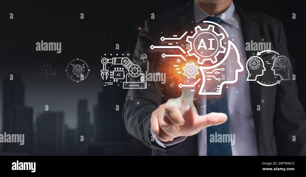 Businessman touching ai technology, Artificial intelligence (AI) Stock Photo