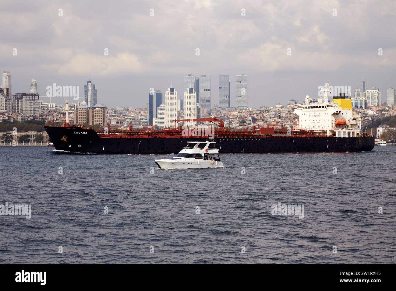 The Zagara Oil/Chemical Tanker approaching the port of Istanbul, Turkey, Europe Stock Photo