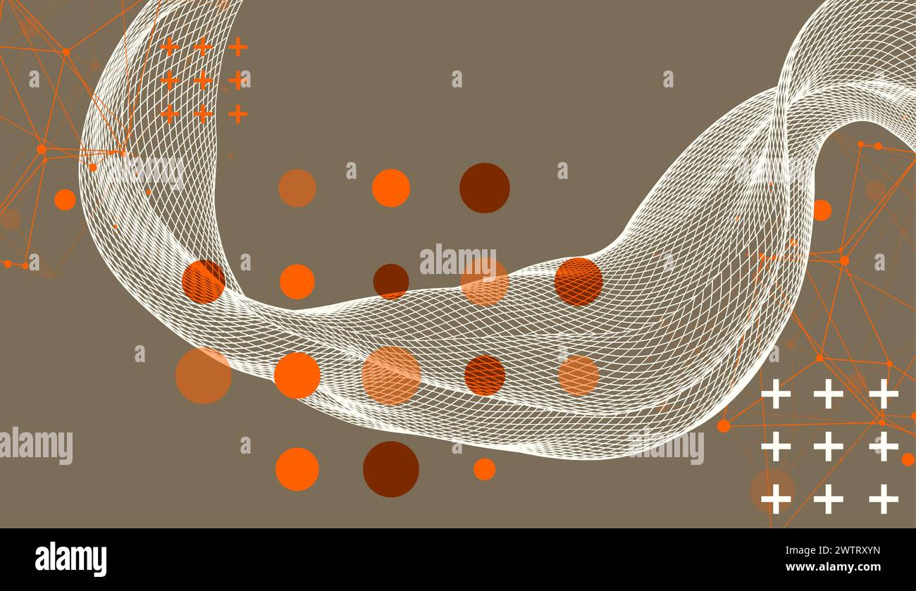 The abstract wave is made in a frame style. Template for science and technology presentation. Hand drawn vector art. Stock Vector