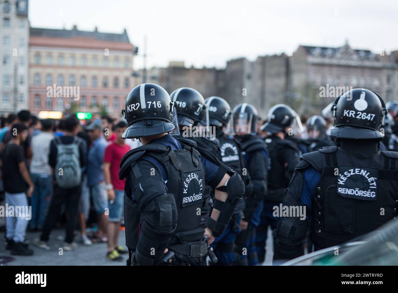 Syrian and other Arab Refugees crowd wait for their onward journey to Western Europe at Hungary, Budapest's Keleti railway station, on 09/02/2015. Stock Photo