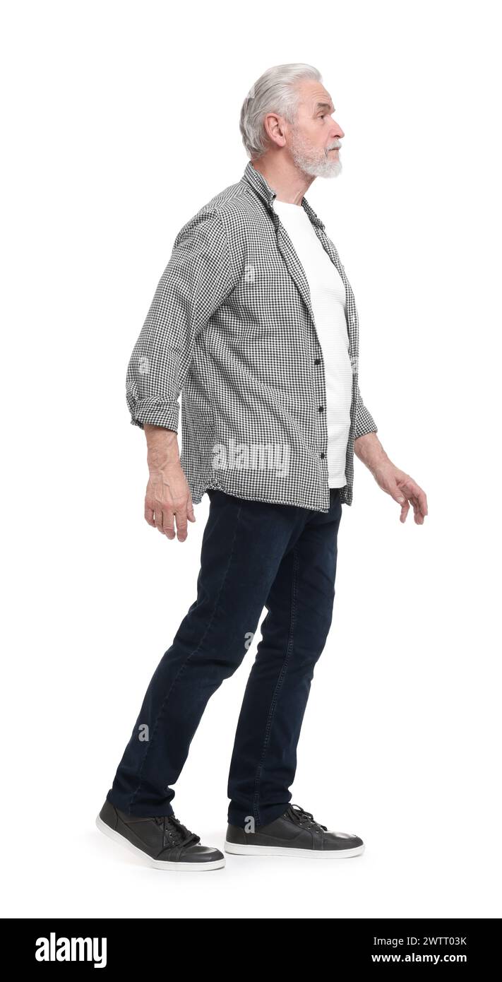 Full length portrait of senior man on white background Stock Photo - Alamy