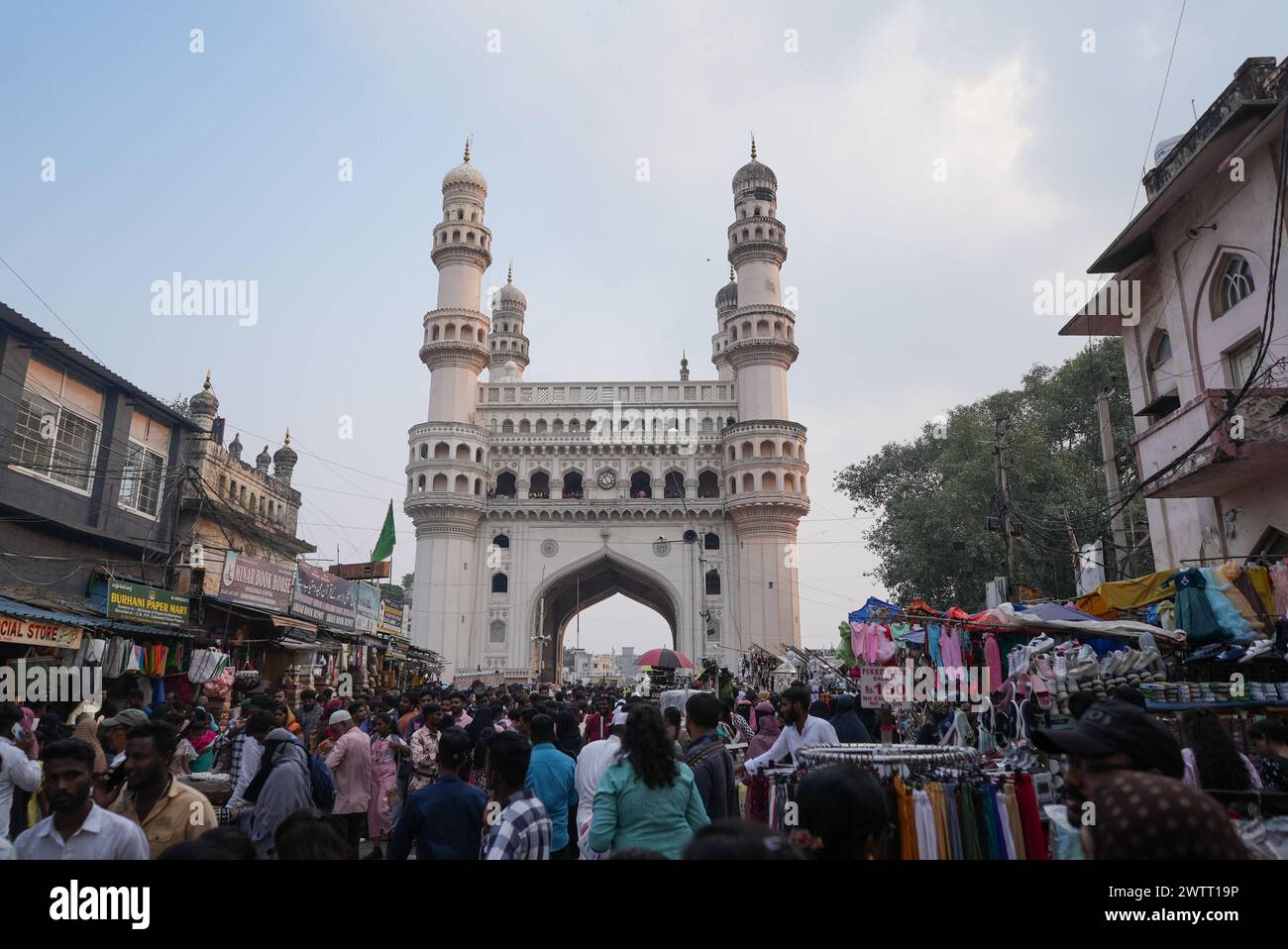 Charminar famous historic monument. Symbol of Hyderabad intricate architecture. Famous tourist place in Telangana Stock Photo