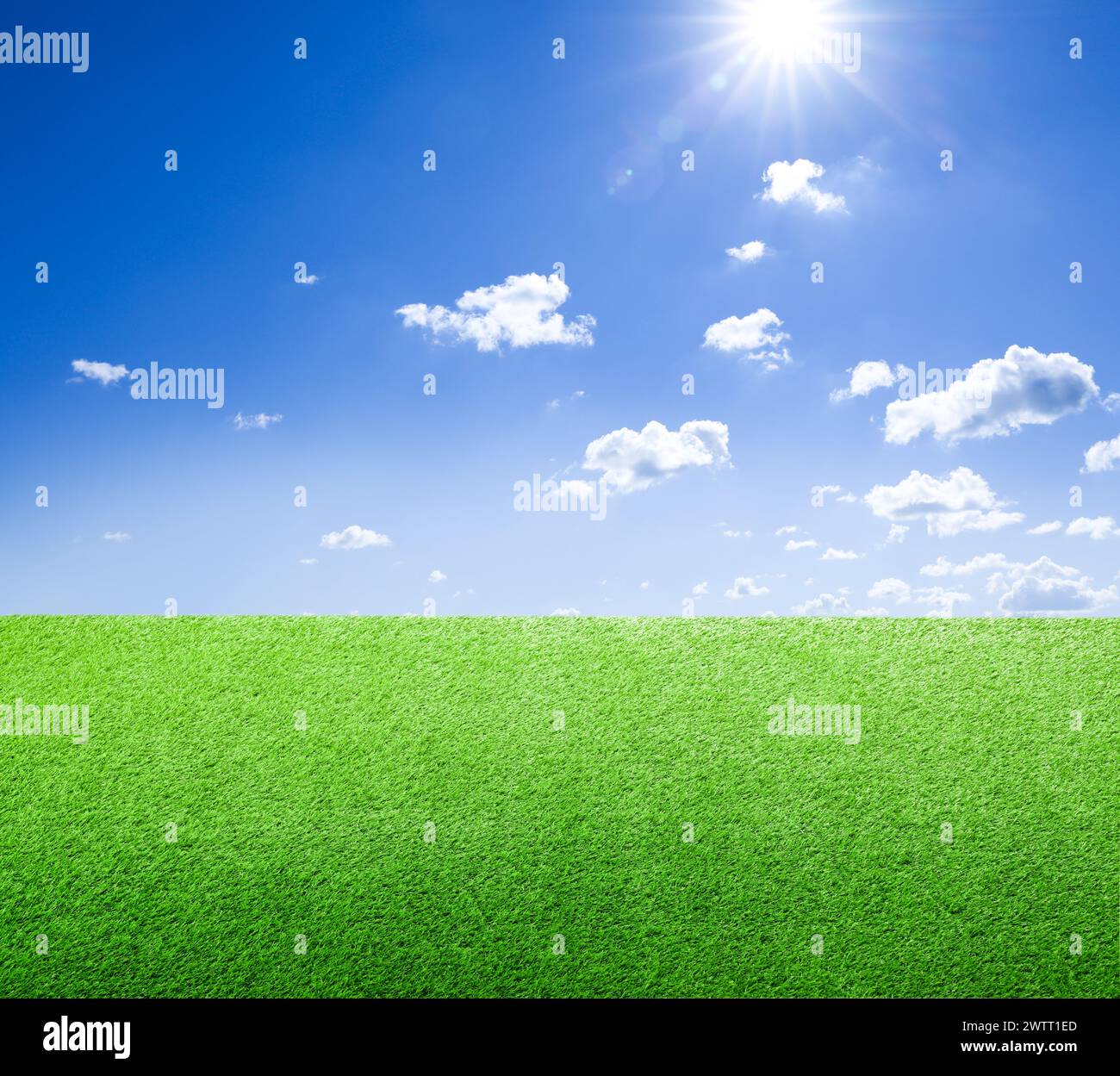 Green grass under blue sky with clouds Stock Photo - Alamy