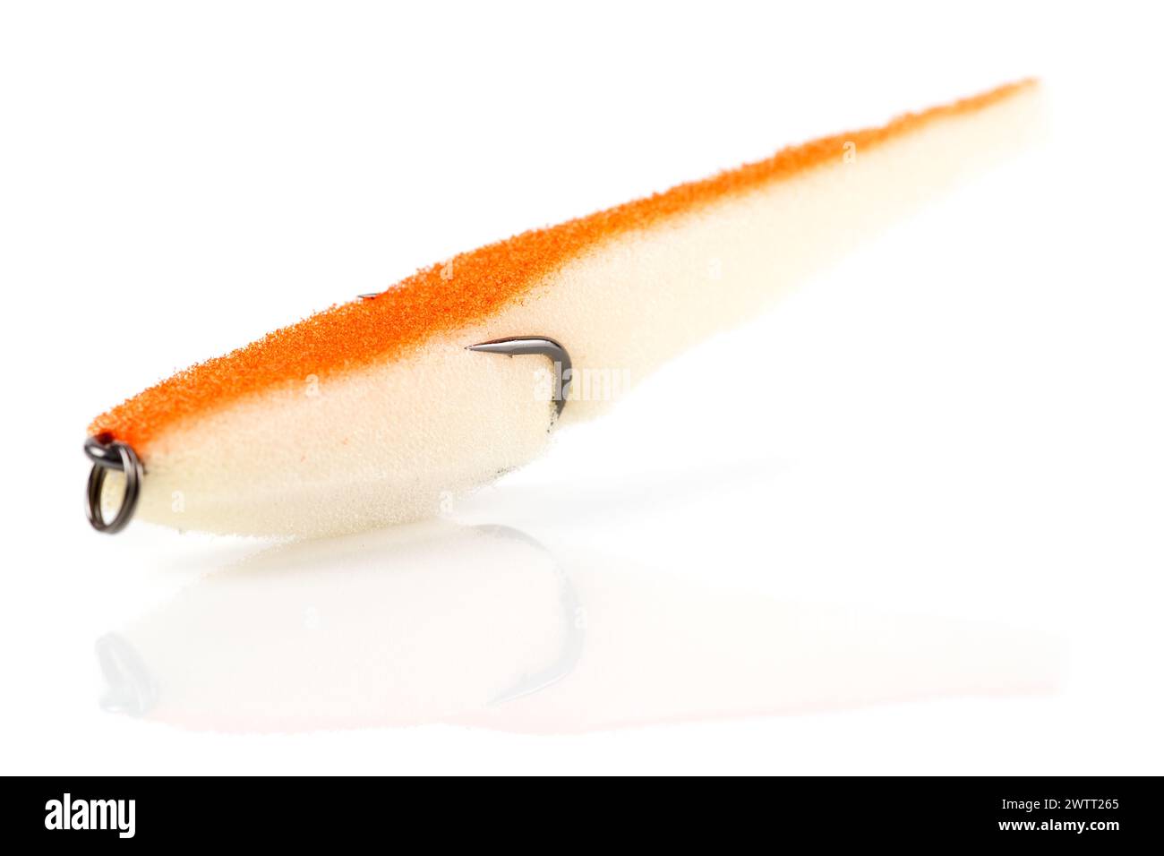 Homemade artificial fishing lure made of foam rubber, isolated on white background Stock Photo