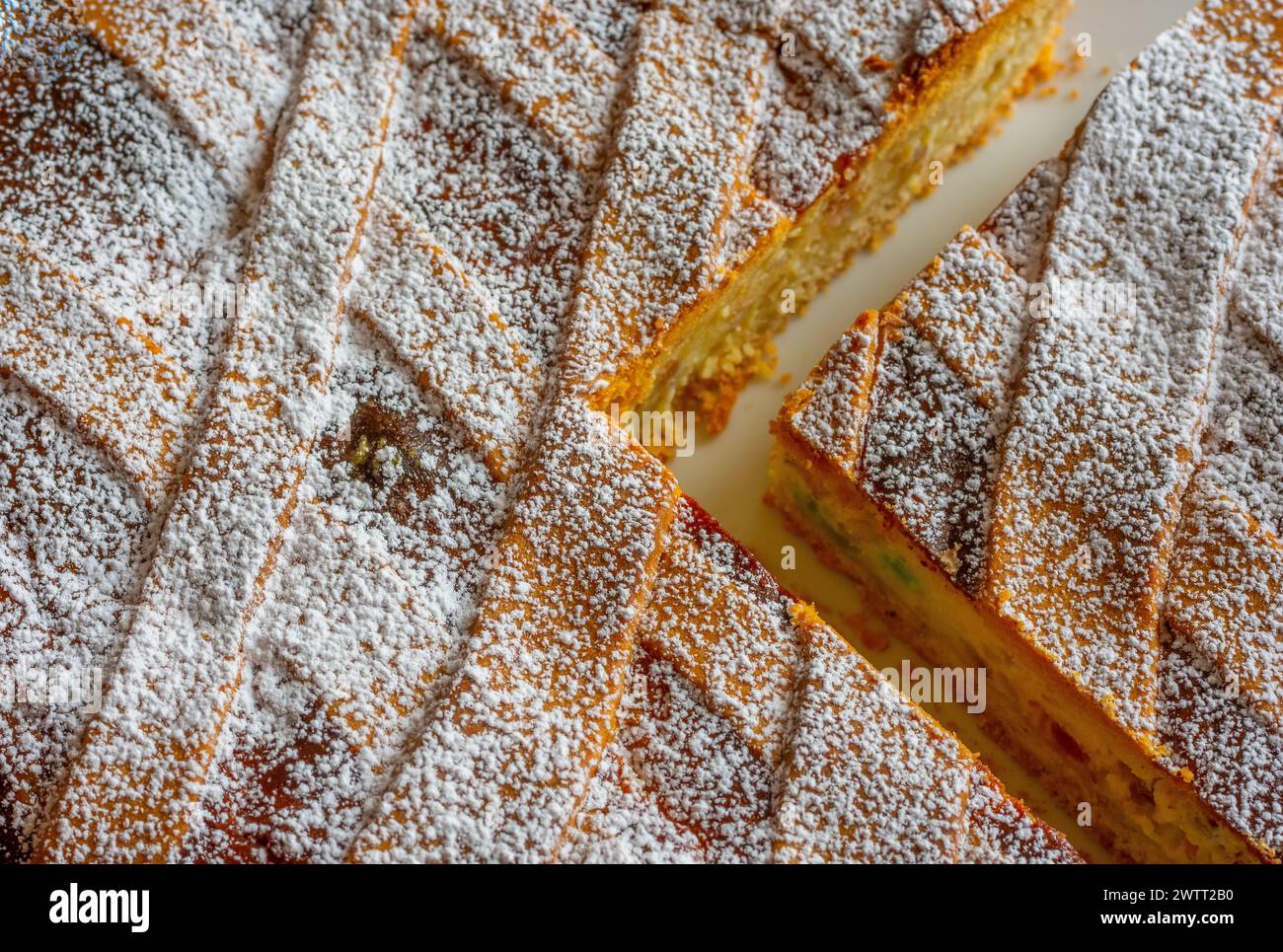 Background of Neapolitan Pastiera Crostata, typical italian cake for