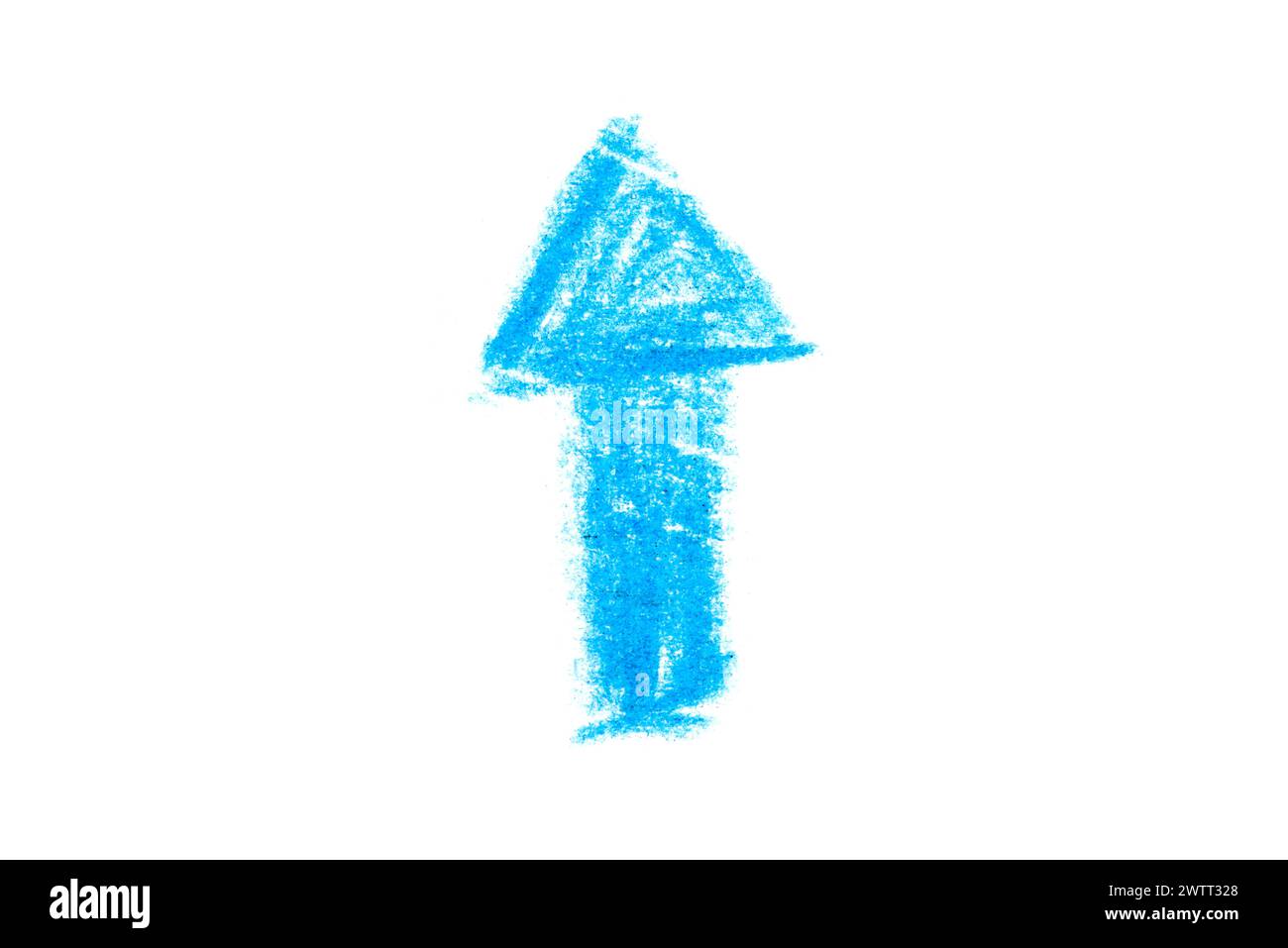 A blue arrow pointing upwards on a white background Stock Photo - Alamy